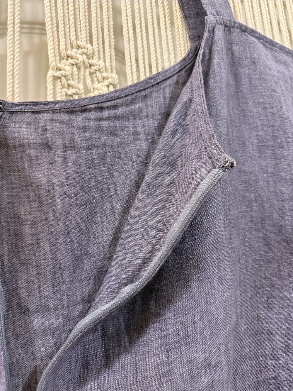 Eileen Fisher Organic Linen Square Neck Camisole Tank Top in Dusty Blue - Picture 4 of 7